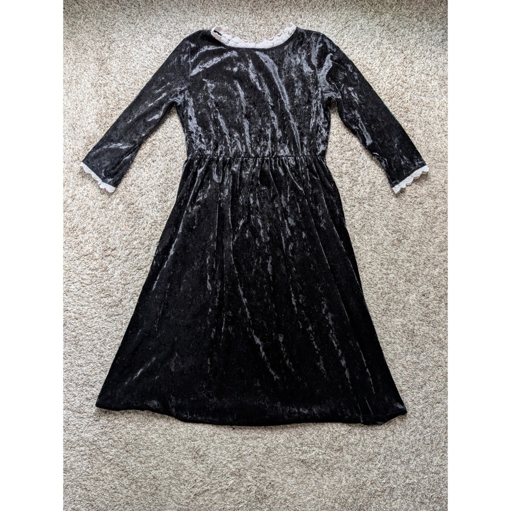 Flamingo Urban Midi Dress S Black 90s Crushed Velvet Lace Goth "Wednesday Adams"